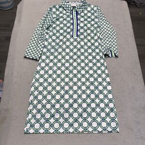 Gretchen‎ Scott Everywhere Dress Small White Green Geometric Performance Stretch